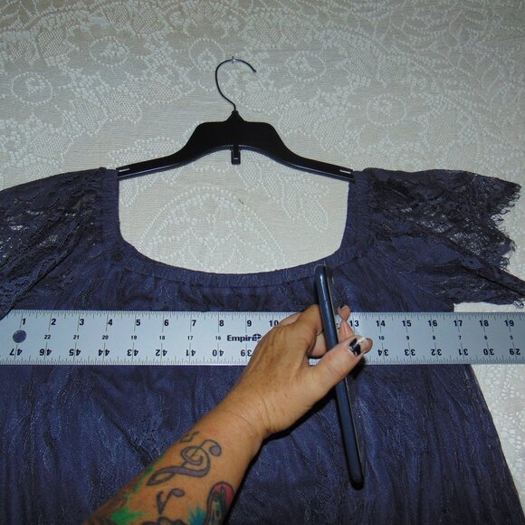 American Eagle Tunic blouse lace womens scalloped cottagecore Whimsigoth blue M - Picture 5 of 11